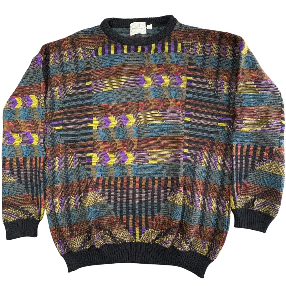 Vintage 90s Pronto Uomo Firenze Knit Sweater Mens L Multicolor Geometric Italy